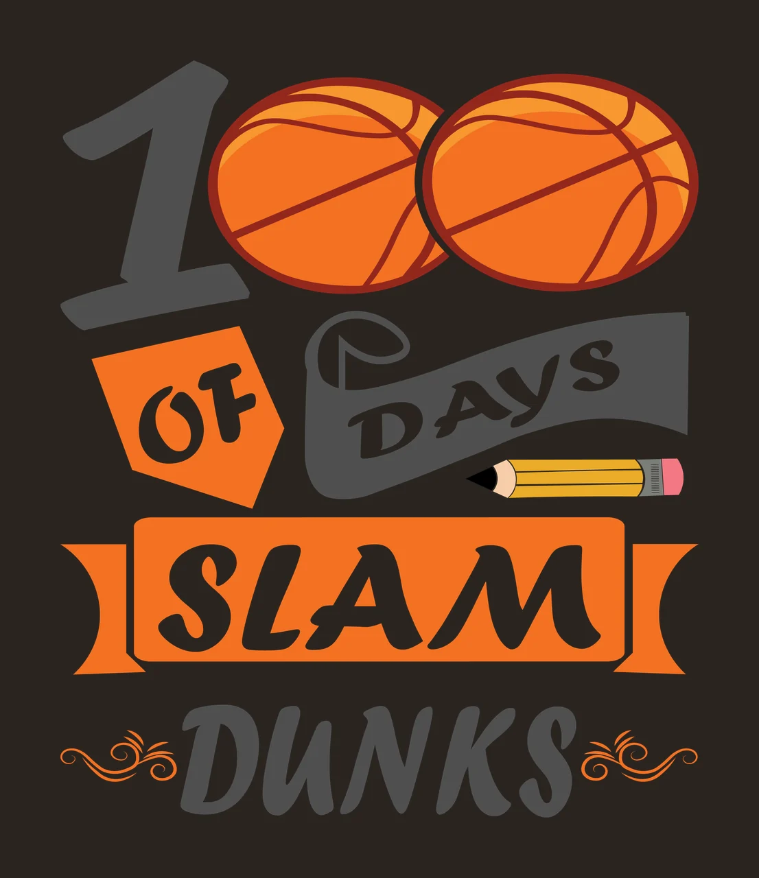 100 Of Days Slam Dunks Text lettering basketballs pencil banners contrast preview thumbnail