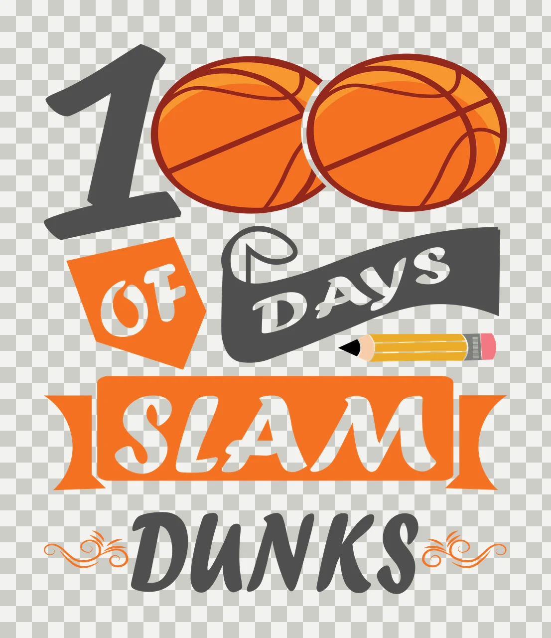 100 Of Days Slam Dunks Text lettering basketballs pencil banners transparency and detail preview thumbnail
