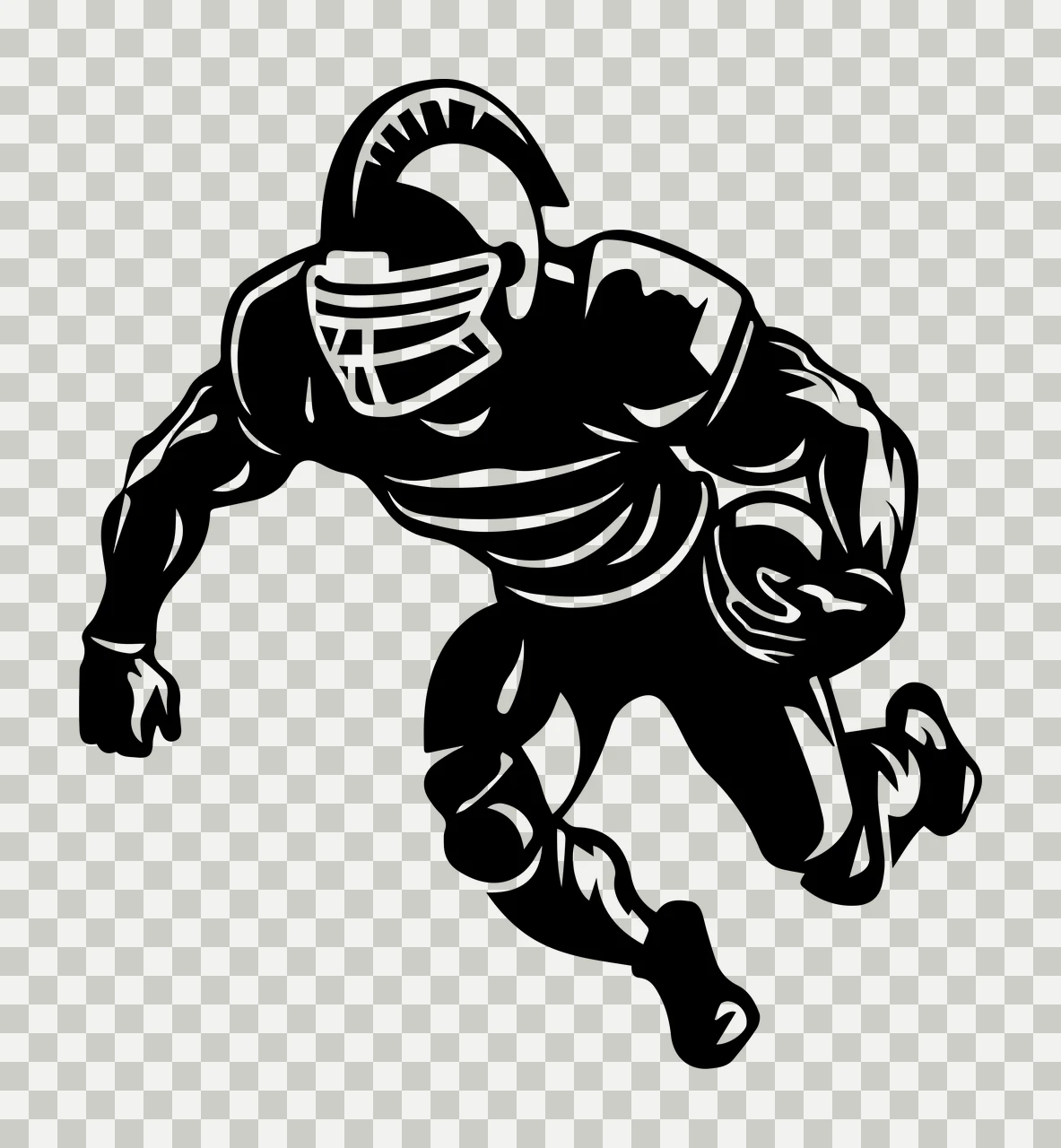 Football Player In Gladiator Helmet running silhouette black transparency and detail preview thumbnail