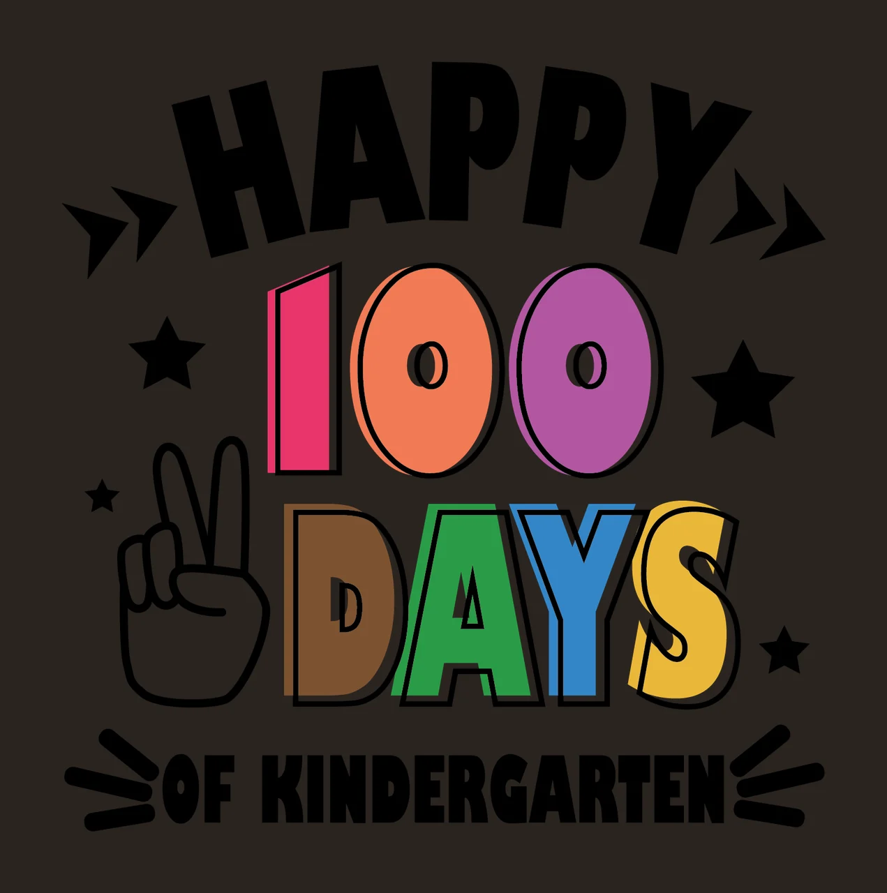 Happy 100 Days Of Kindergarten Text arrows stars hand black contrast preview thumbnail