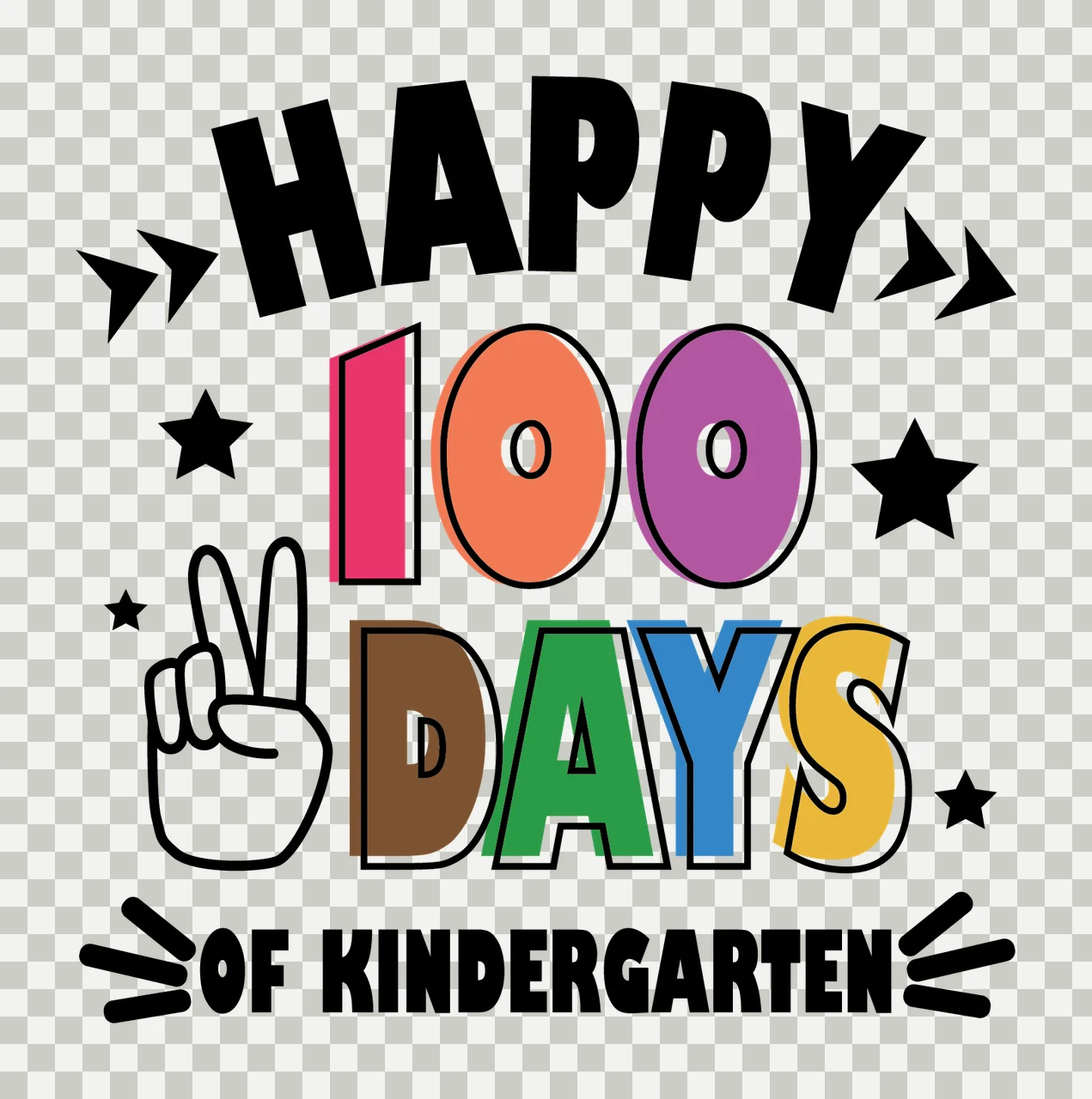 Happy 100 Days Of Kindergarten Text arrows stars hand black transparency and detail preview thumbnail
