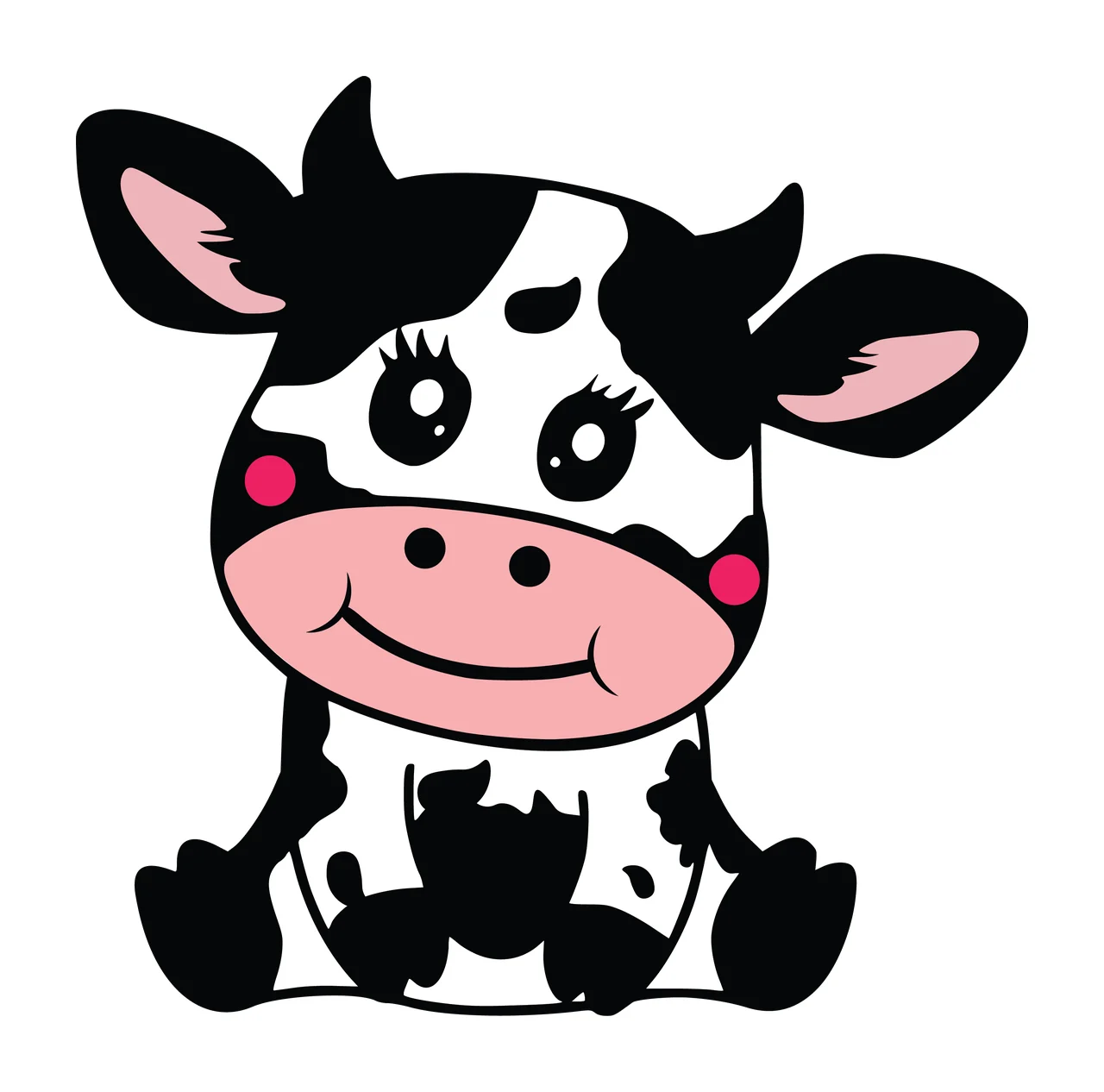 Cow Simple Silhouette Of A Sitting ears horns black white background
