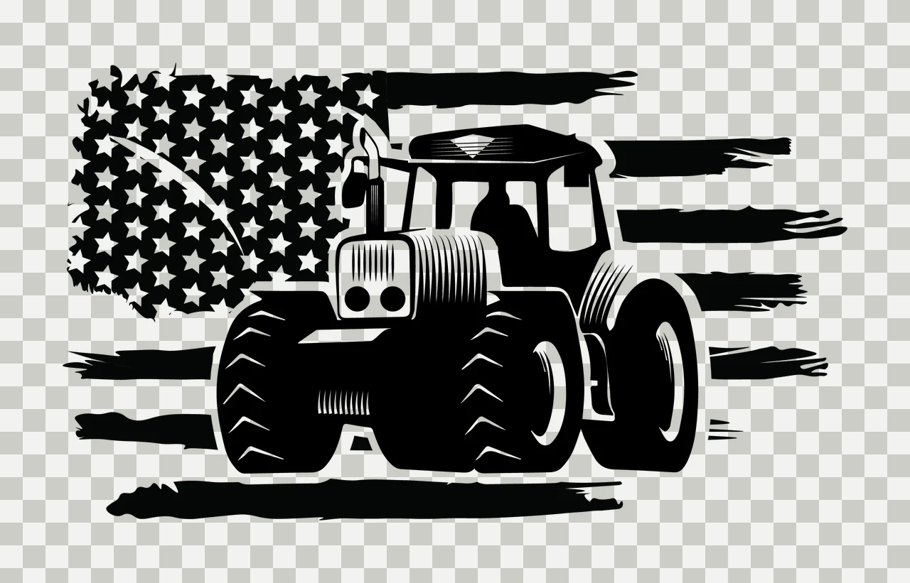 Tractor Flag On American Silhouette stationary distressed stencil transparency and detail preview thumbnail