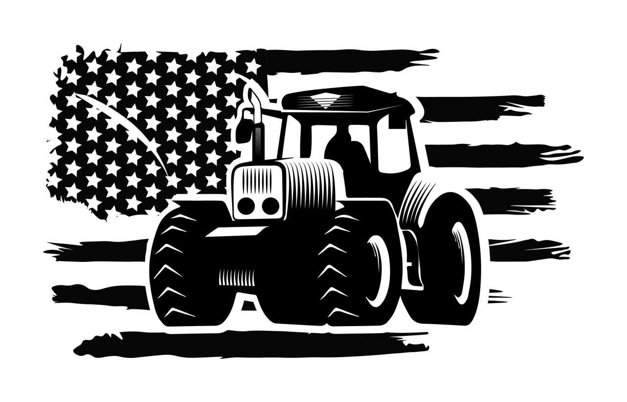Tractor Flag On American Silhouette stationary distressed stencil