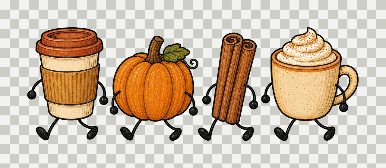 pumpkin spice coffee 01 walking lineup sublimation instant transparency and detail preview thumbnail