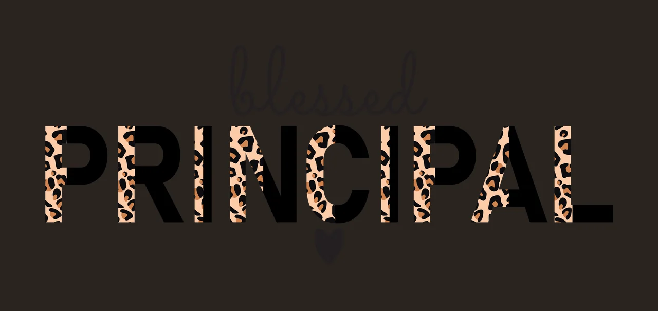 Blessed PRINCIPAL Typography Design with text, leopard print pattern, heart symbol and cursive font in black, tan and brown contrast preview thumbnail