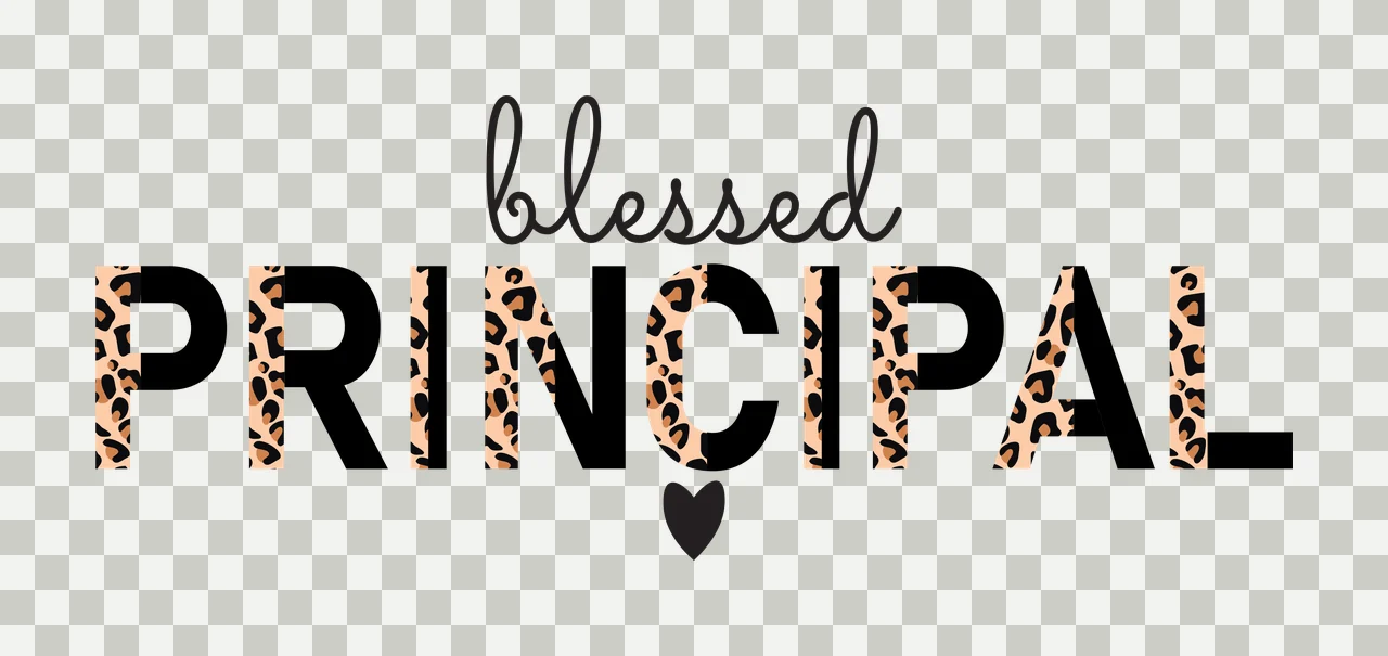 Blessed PRINCIPAL Typography Design with text, leopard print pattern, heart symbol and cursive font in black, tan and brown transparency and detail preview thumbnail