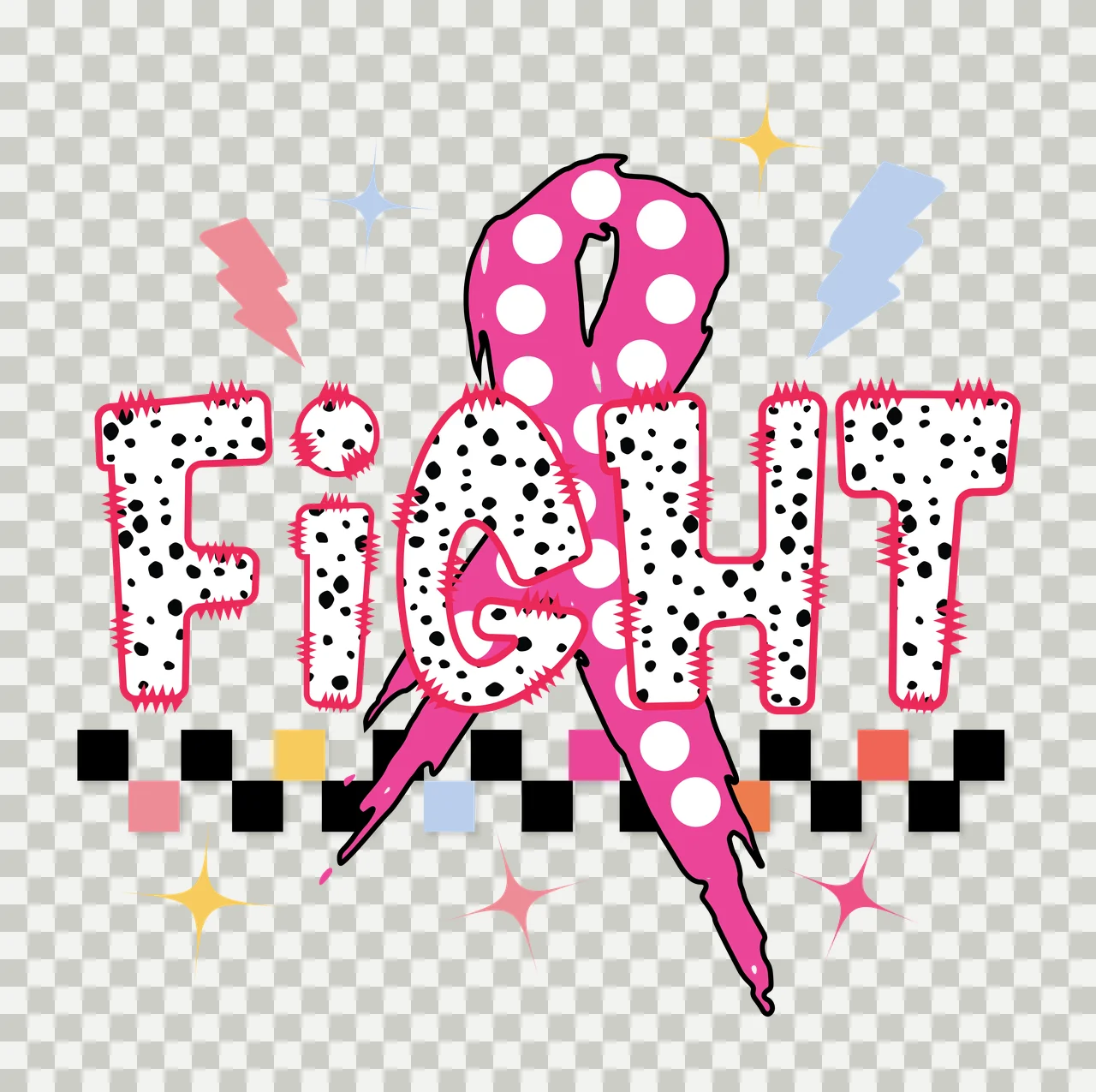 Fight Typography With Ribbon And Checkers displayed lightning bolt transparency and detail preview thumbnail