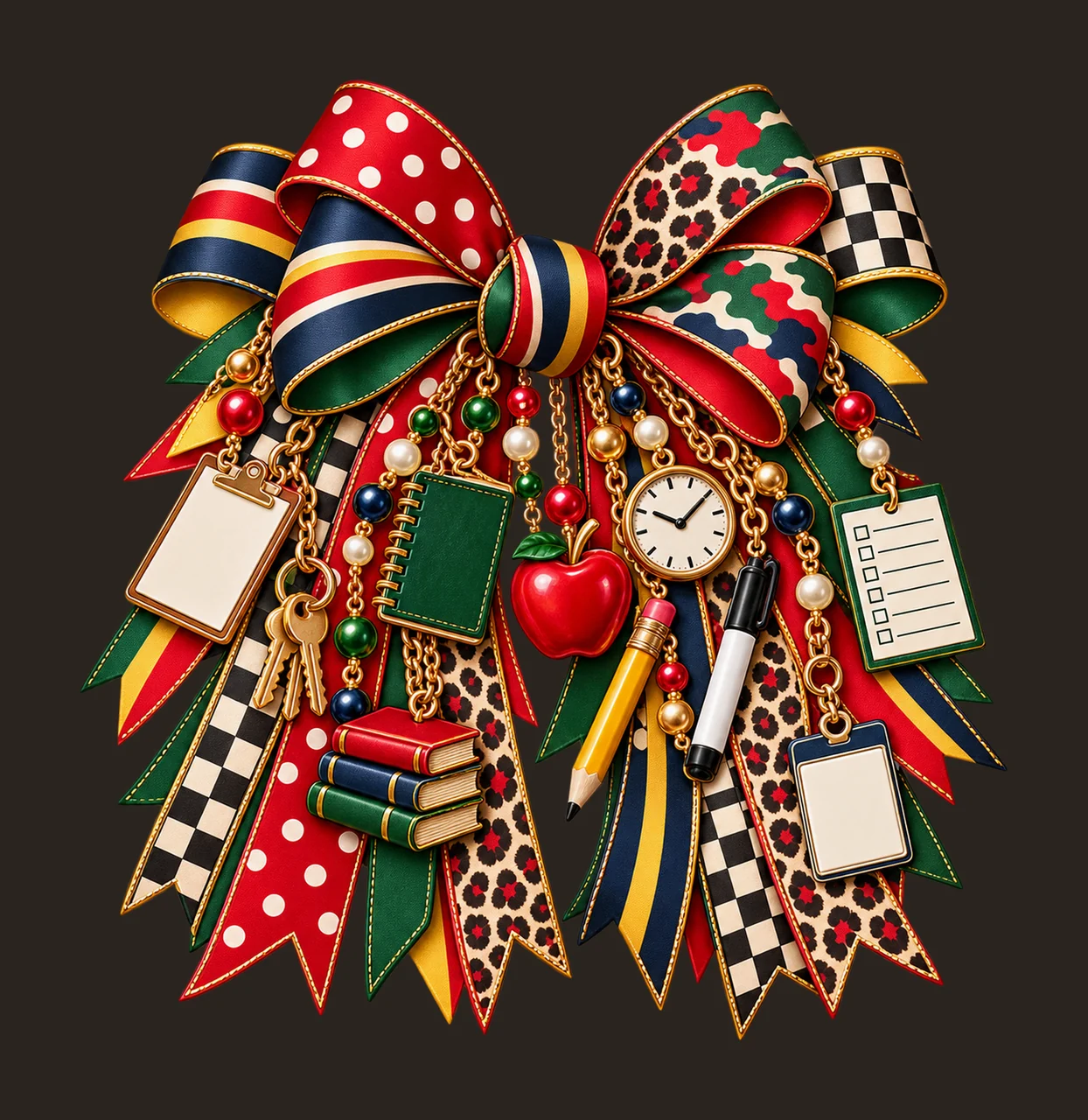 Substitute Teacher Bow Charm PNG, Clipboard Pencil and Classroom Charms, School Staff Sublimation Design, Transparent Download contrast preview thumbnail