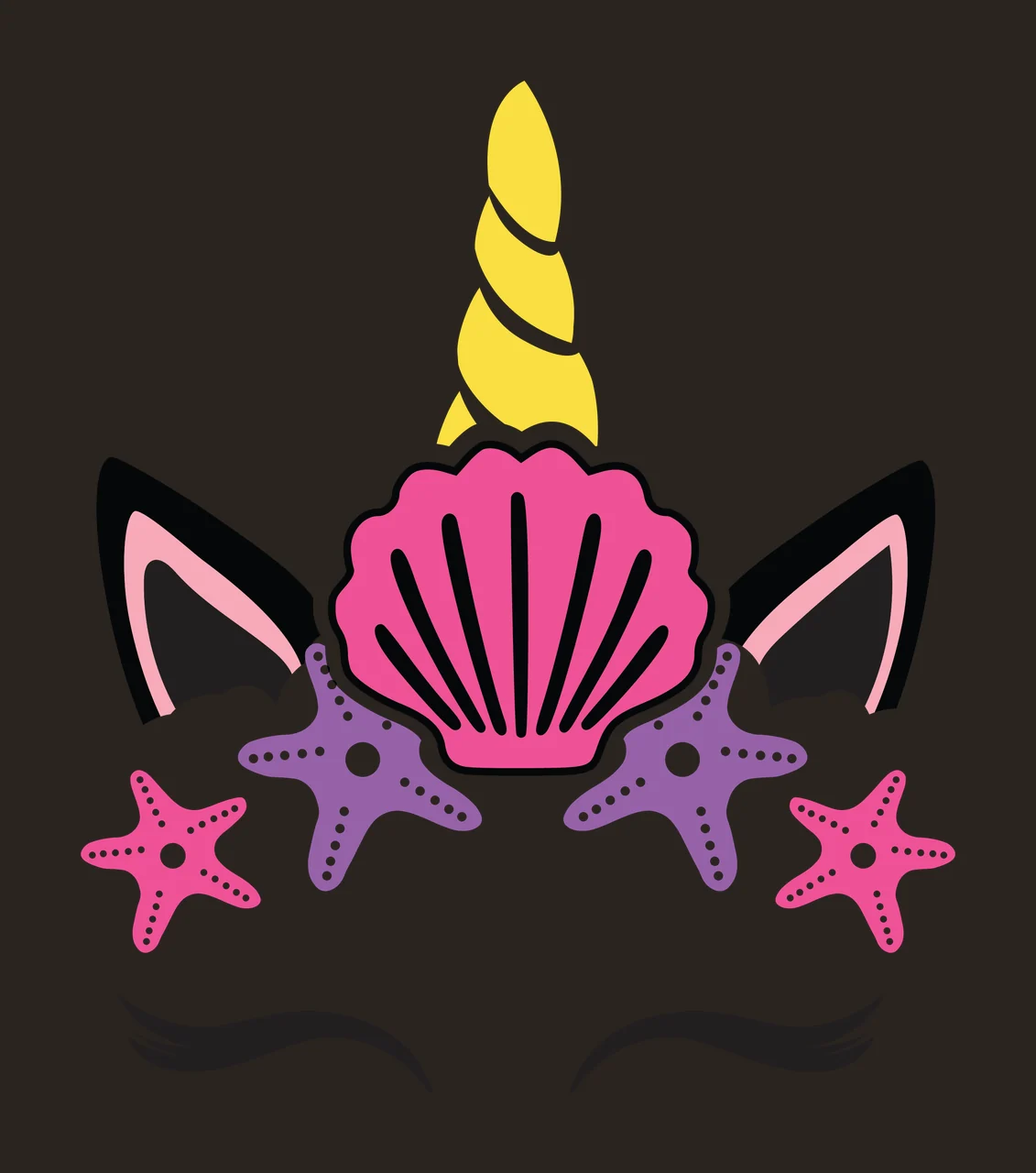 Unicorn Silhouette With Shells And Starfish head seashell eyes contrast preview thumbnail