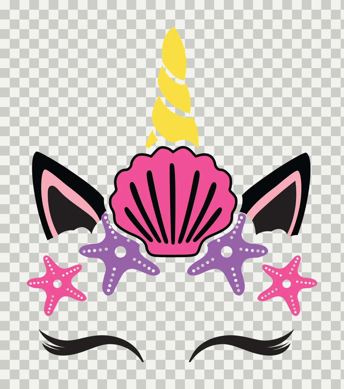 Unicorn Silhouette With Shells And Starfish head seashell eyes transparency and detail preview thumbnail