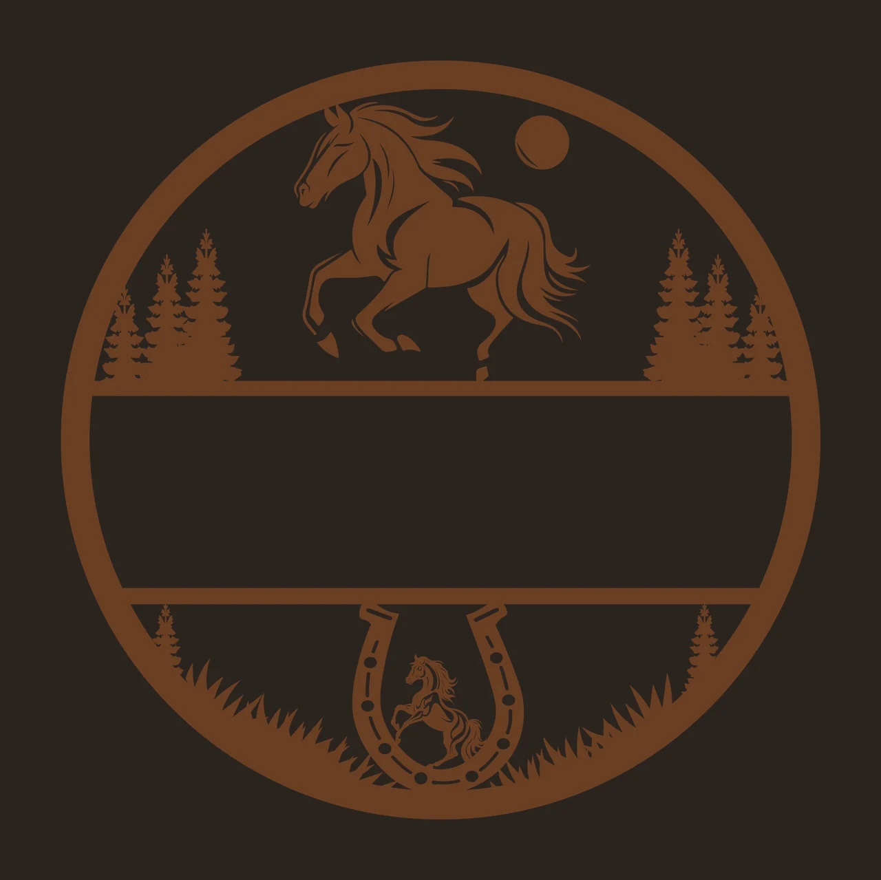 Horse And Horseshoe Circular Emblem Design running forest circle contrast preview thumbnail