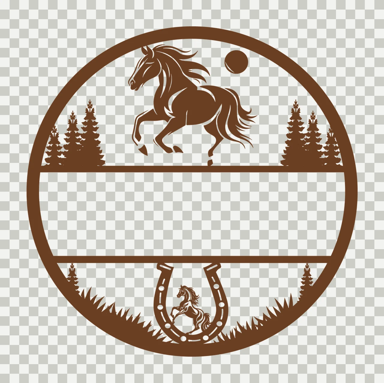 Horse And Horseshoe Circular Emblem Design running forest circle transparency and detail preview thumbnail