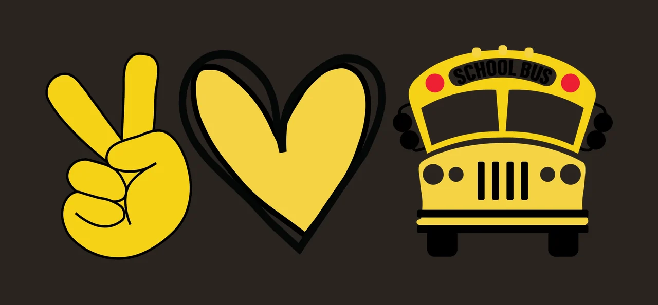 School Bus Peace Sign And Heart Icon black graphics transportation contrast preview thumbnail
