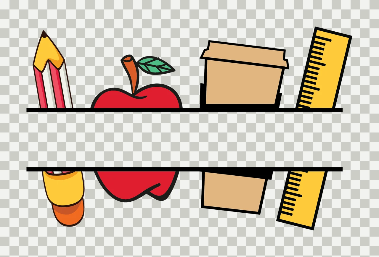 School Items Framing With Pencil And Apple cup ruler split transparency and detail preview thumbnail