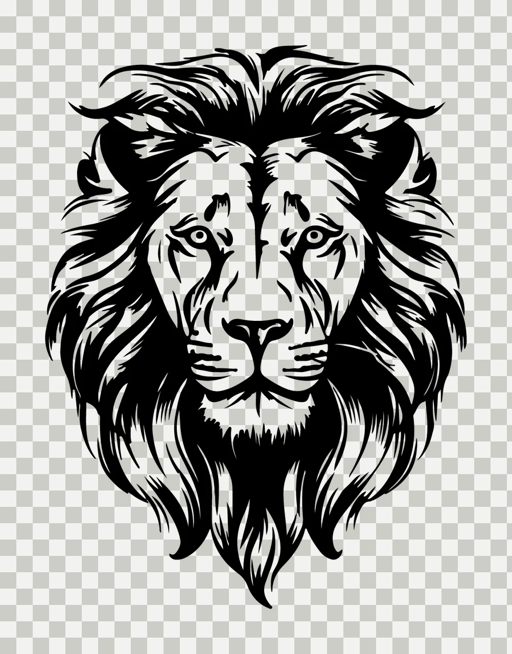 Lion Head Majestic Mane Illustration facing black white animal transparency and detail preview thumbnail