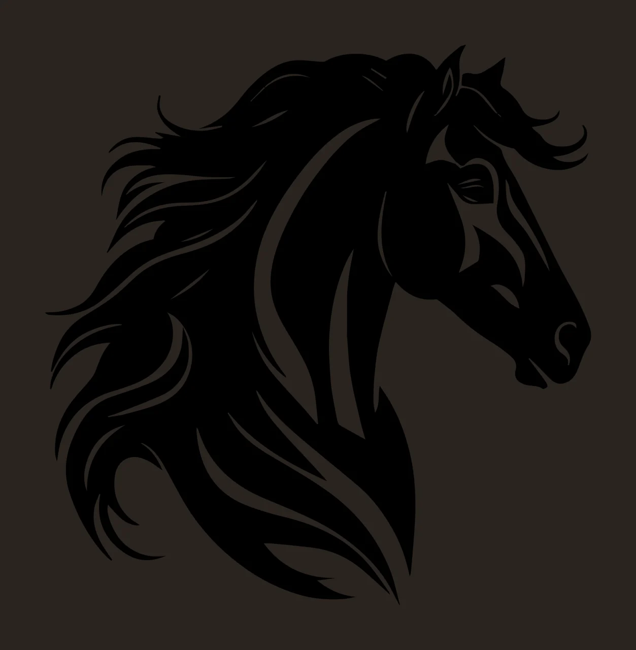 Horse Head Profile Black Silhouette mane bridle ear stencil contrast preview thumbnail