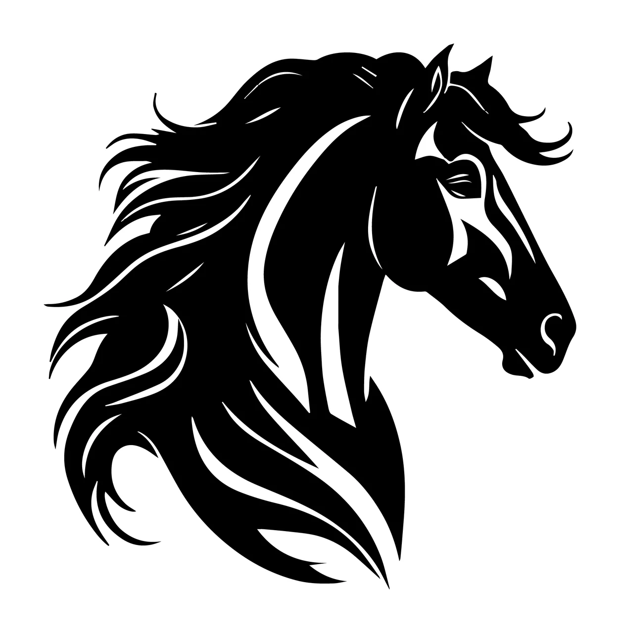 Horse Head Profile Black Silhouette mane bridle ear stencil