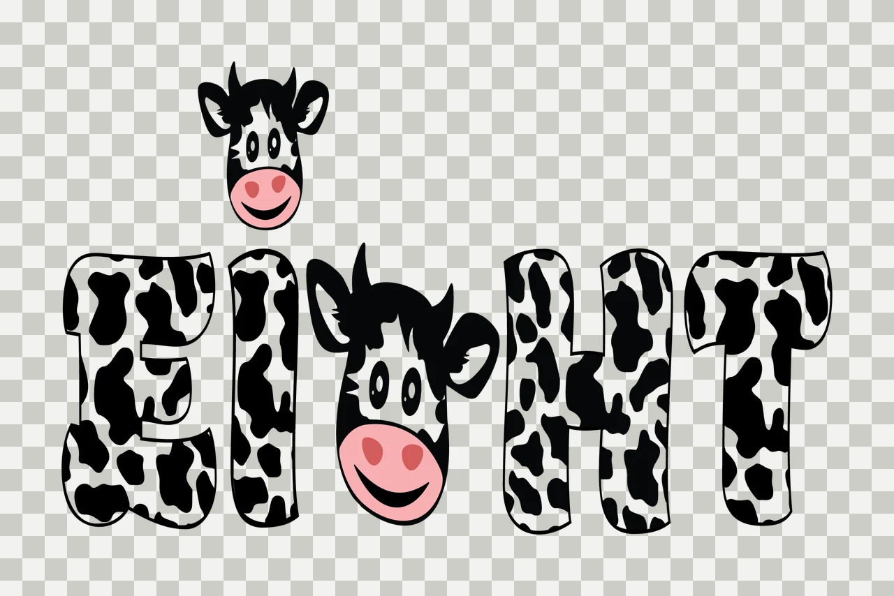 Cow Eight Text With Patterns displaying word letters heads transparency and detail preview thumbnail