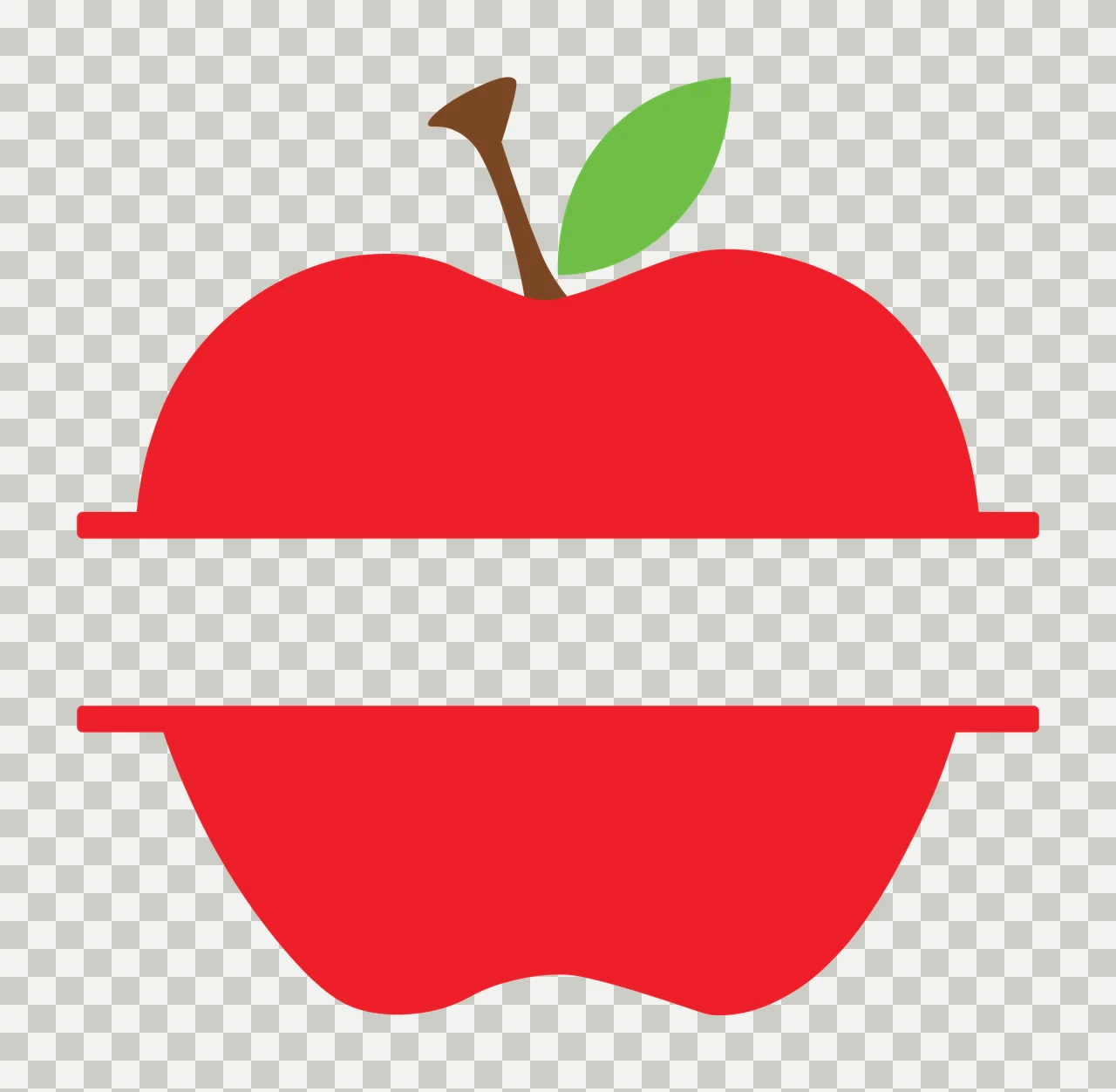 Apple Shape With A Split Horizontal Line divided leaf stem transparency and detail preview thumbnail