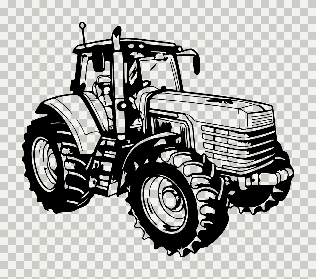 Heavy Tractor With Deep Treads tires grille cabin line art transparency and detail preview thumbnail