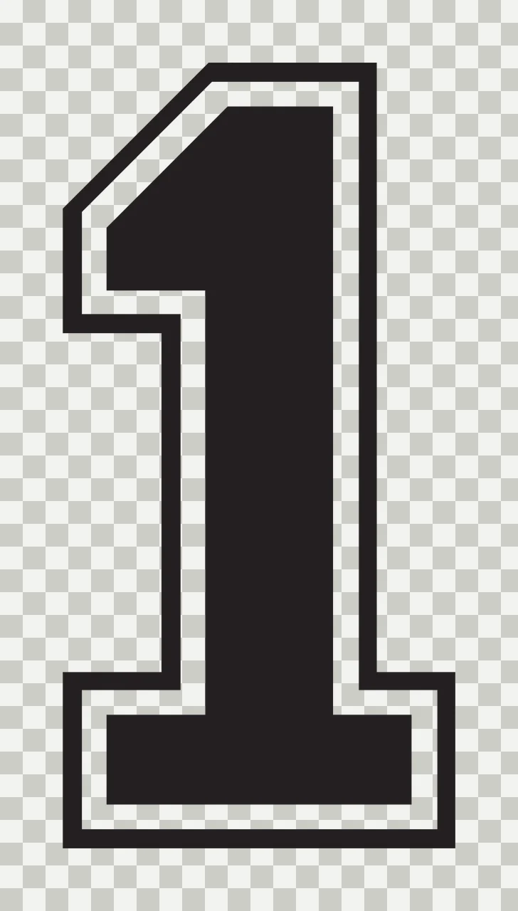 1 Number Design with varsity font, double outline and serifs in black and white transparency and detail preview thumbnail