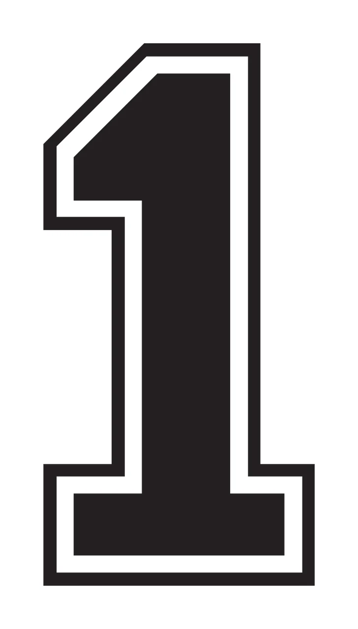 1 Number Design with varsity font, double outline and serifs in black and white