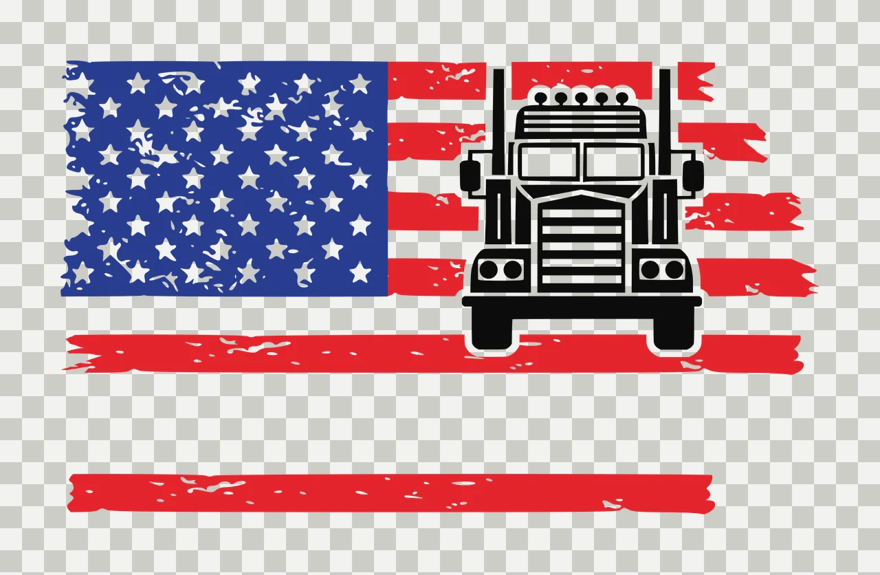 Truck Silhouette Over A Distressed Flag Pattern stars stripes transparency and detail preview thumbnail
