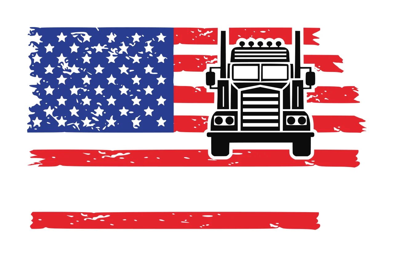 Truck Silhouette Over A Distressed Flag Pattern stars stripes