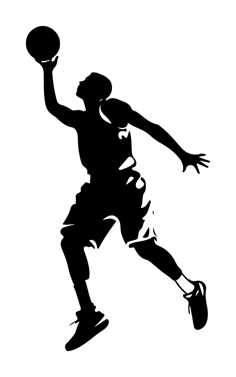 Player Silhouette Of A Basketball Jumping To Shoot black white