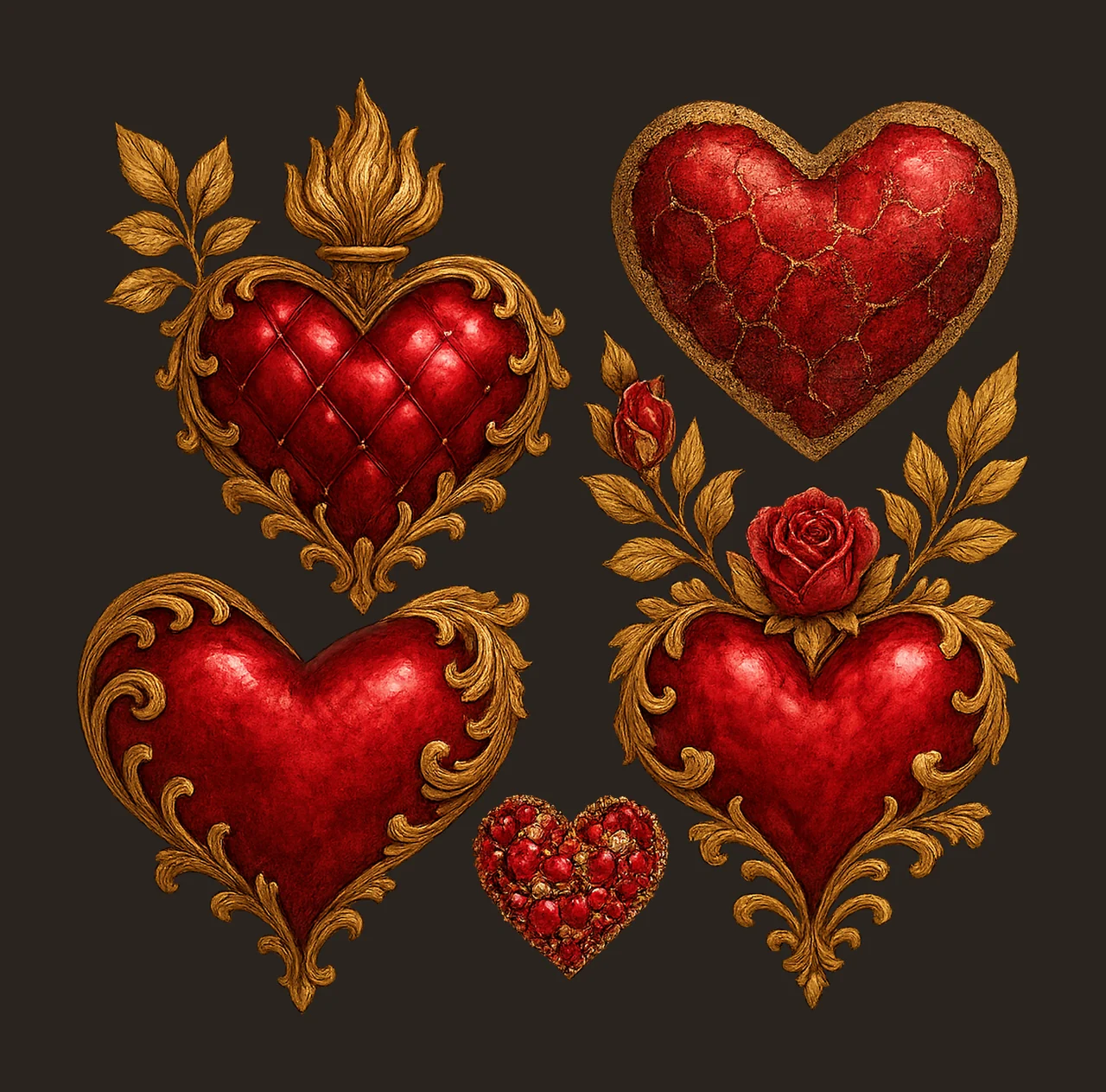 40 Red Hearts Love Valentine Artwork Wedding Antique Retro contrast preview thumbnail