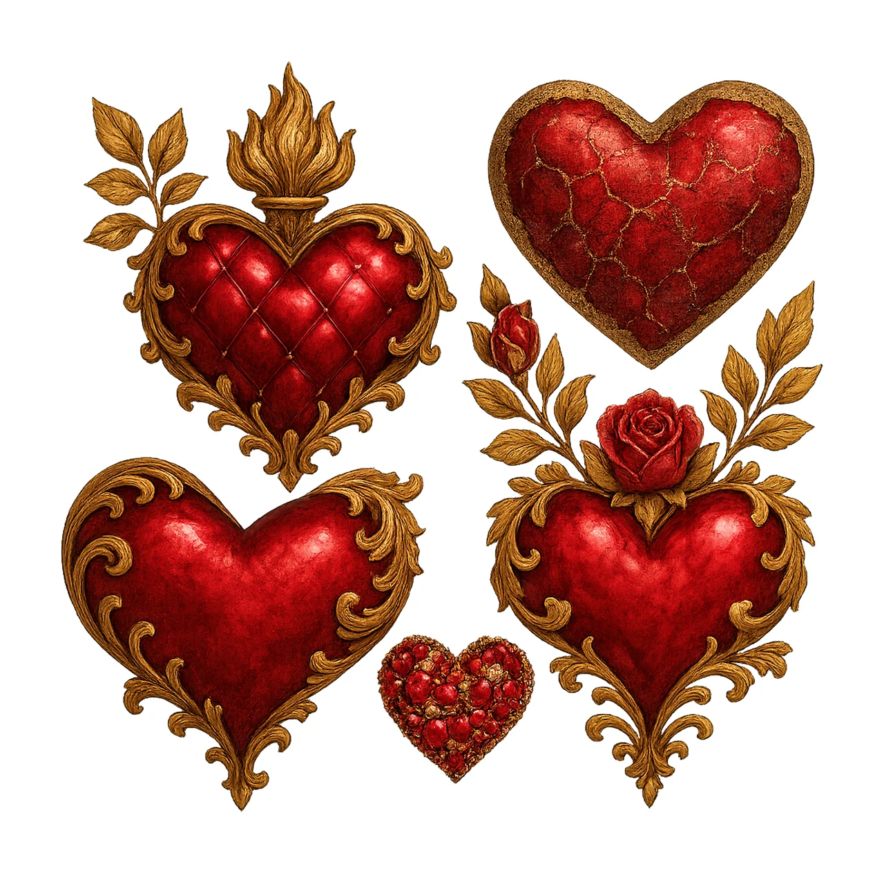 40 Red Hearts Love Valentine Artwork Wedding Antique Retro