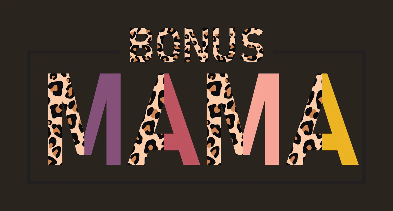 BONUS MAMA Typography Design with BONUS text, leopard print pattern, black rectangular frame and solid color blocks in beige and purple contrast preview thumbnail