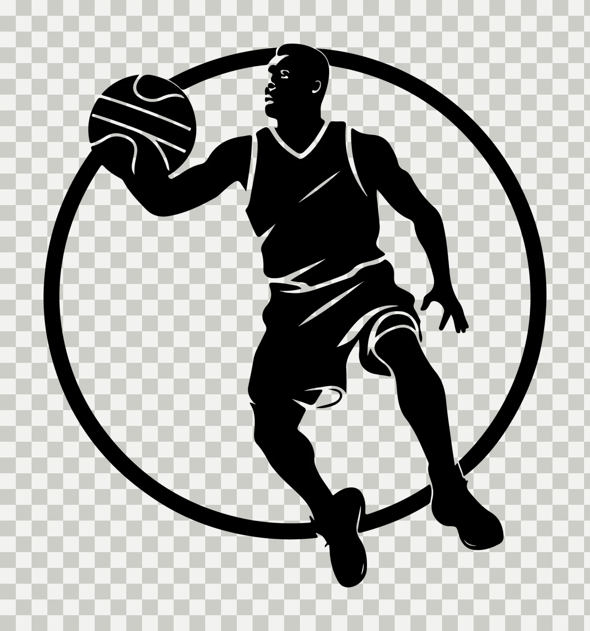 Player Basketball Silhouette In Circle holding black white transparency and detail preview thumbnail