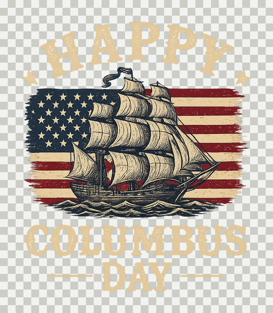 Columbus Day Vintage Ship American Flag Patriotic Retro transparency and detail preview thumbnail