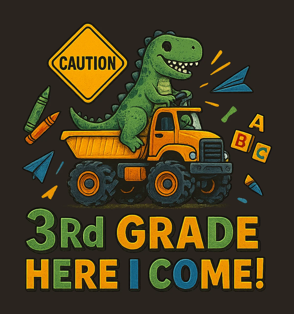3rd Grade Monster Truck Back to School Rex Design Kids Shirt contrast preview thumbnail