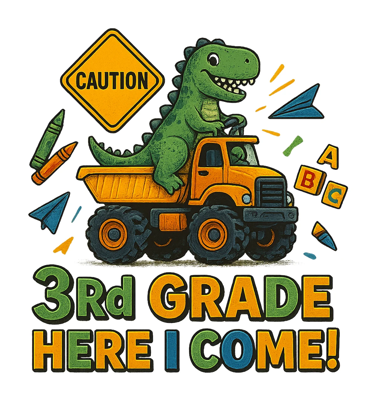 3rd Grade Monster Truck Back to School Rex Design Kids Shirt