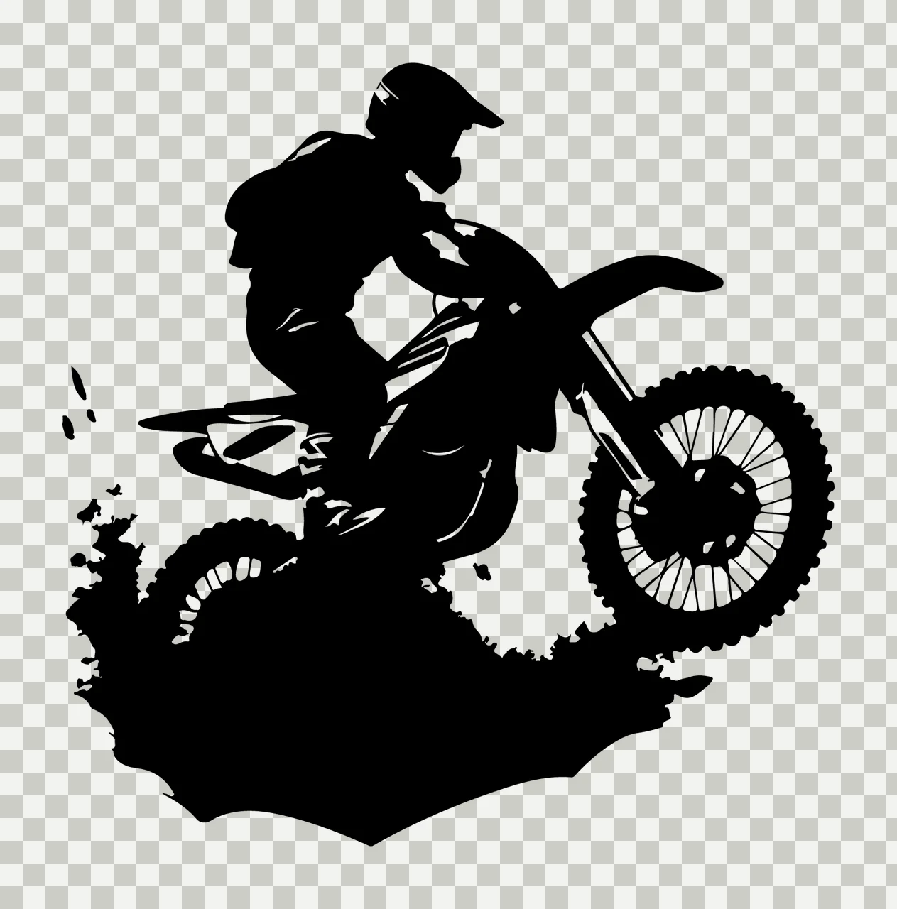 Motocross Rider Silhouette Jumping Dirt Bike splash black white transparency and detail preview thumbnail