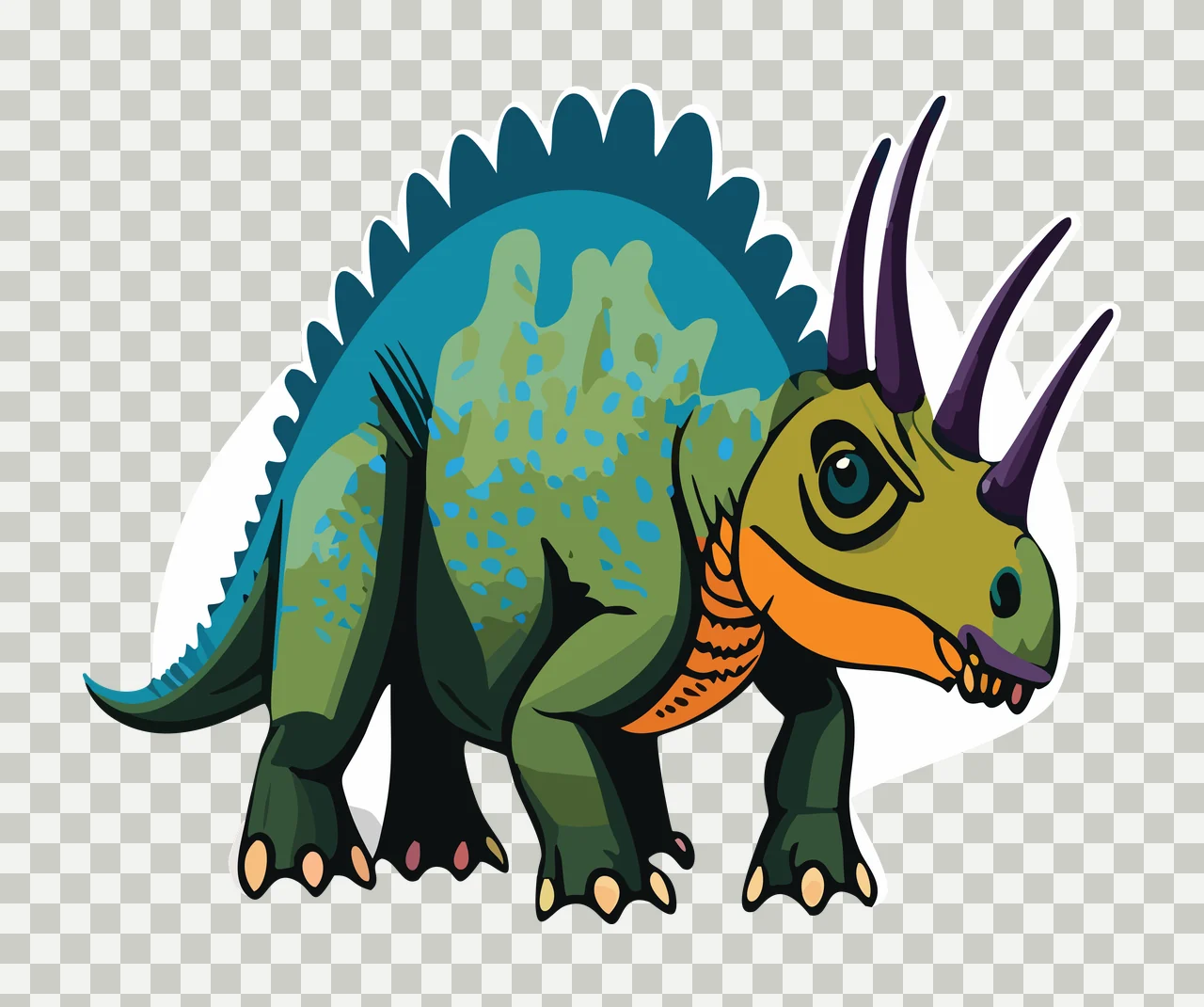 Dinosaur Black Silhouette Triceratops Line Art Standing horns transparency and detail preview thumbnail