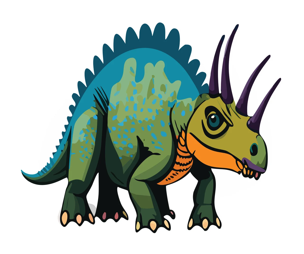 Dinosaur Black Silhouette Triceratops Line Art Standing horns