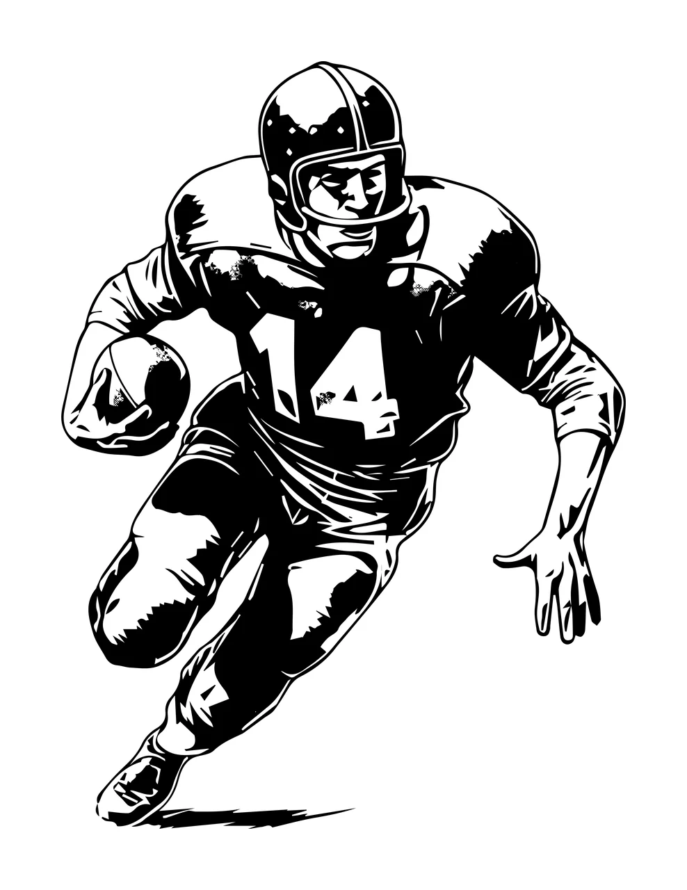Football Player 14 Running With Ball helmet jersey line art