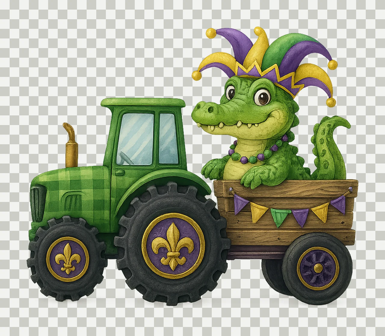 Kids Mardi Gras Alligator Tractor Watercolor Animal Design transparency and detail preview thumbnail