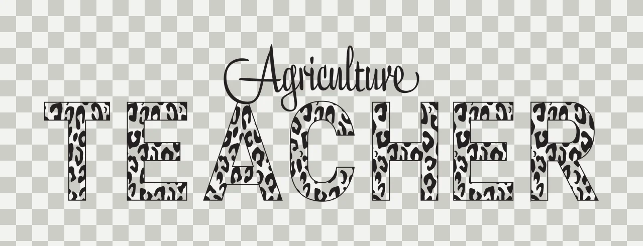 Agriculture TEACHER Typography Design with leopard print pattern, block letters and cursive script lettering in black and white transparency and detail preview thumbnail