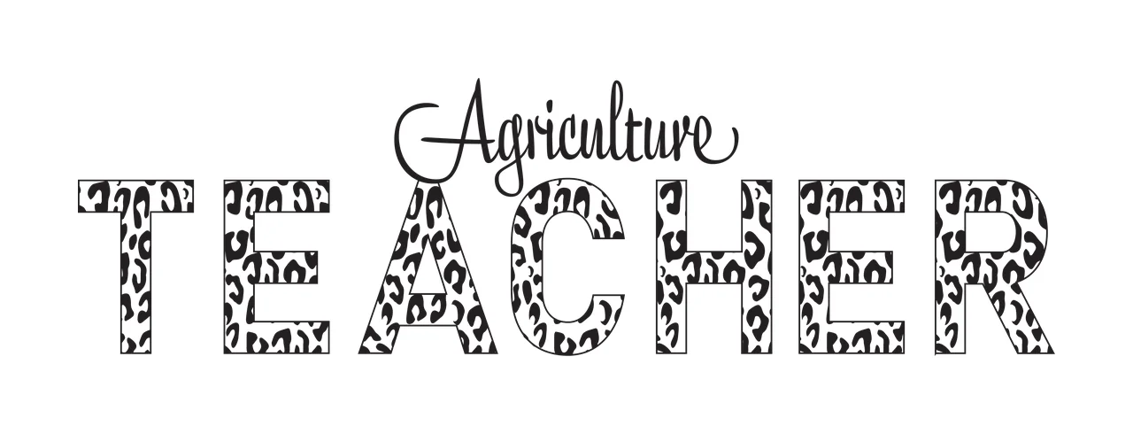 Agriculture TEACHER Typography Design with leopard print pattern, block letters and cursive script lettering in black and white