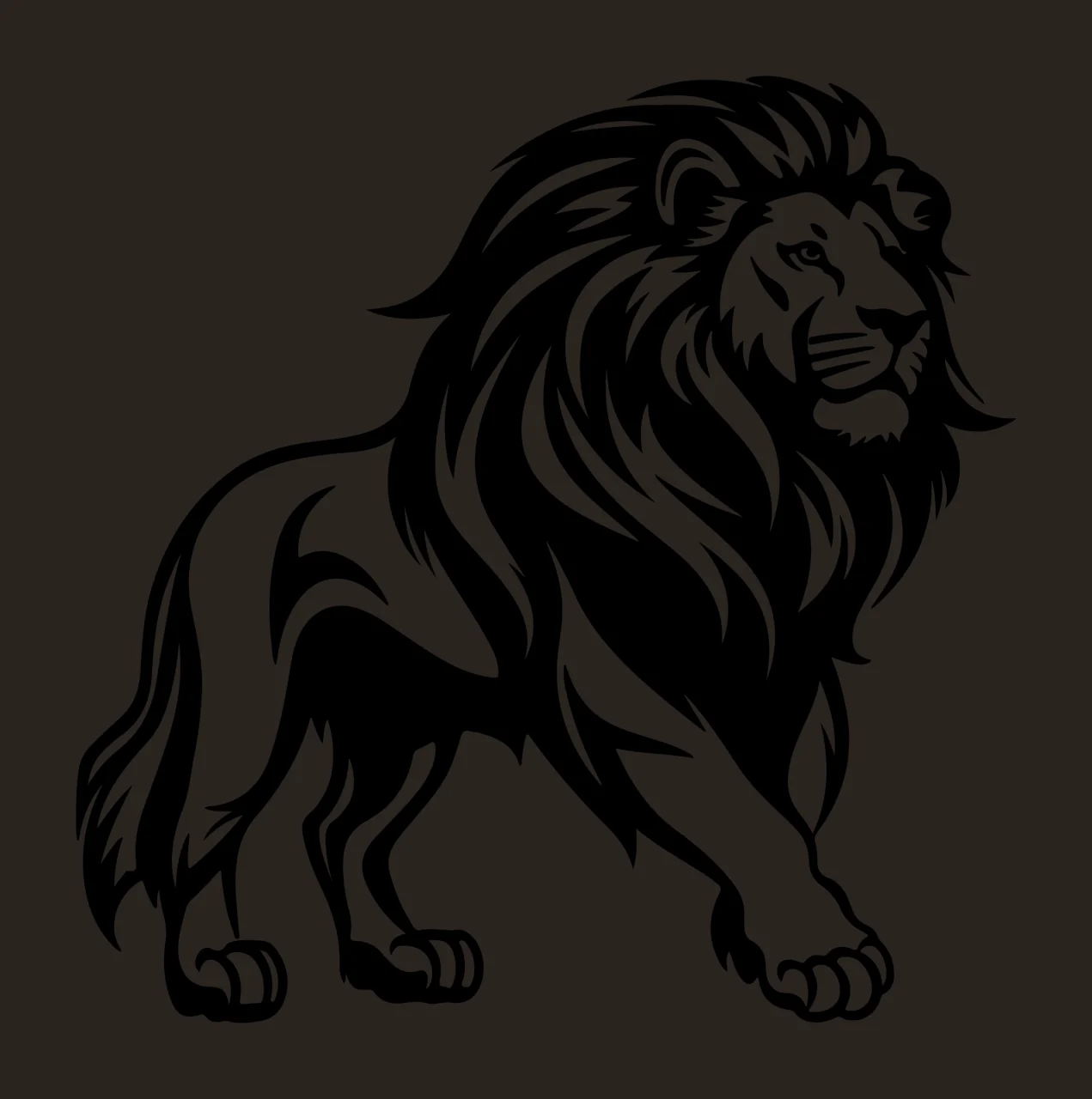Lion Black And White Walking Illustration mane stencil background contrast preview thumbnail