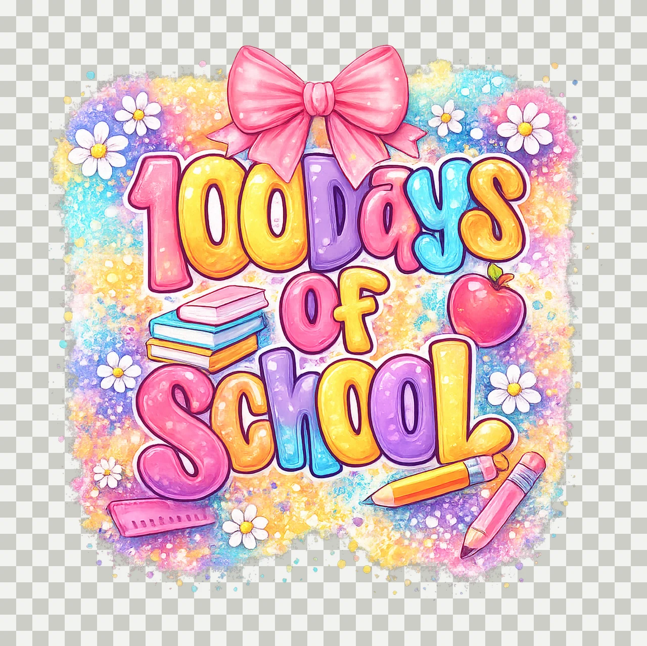 100th Day Of School Coquette Sublimation Design Teacher transparency and detail preview thumbnail
