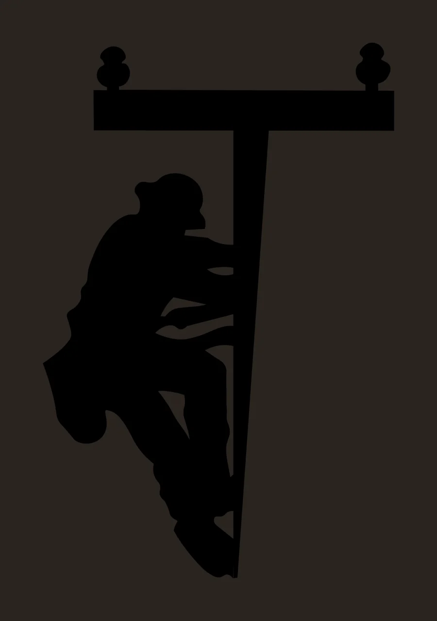 Silhouette Design of utility worker with utility pole, crossarm, insulators and hard hat in black and white contrast preview thumbnail