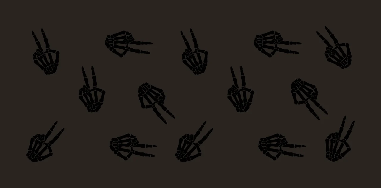 Silhouette Design of Skeleton hand peace sign pattern with black skeleton hand and white background contrast preview thumbnail