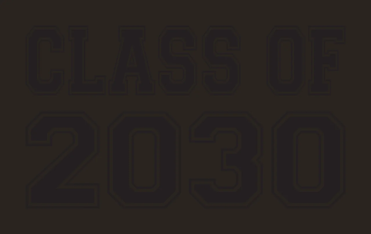 CLASS OF 2030 Typography Design with black text, white outline, bold block letters and two-line layout contrast preview thumbnail