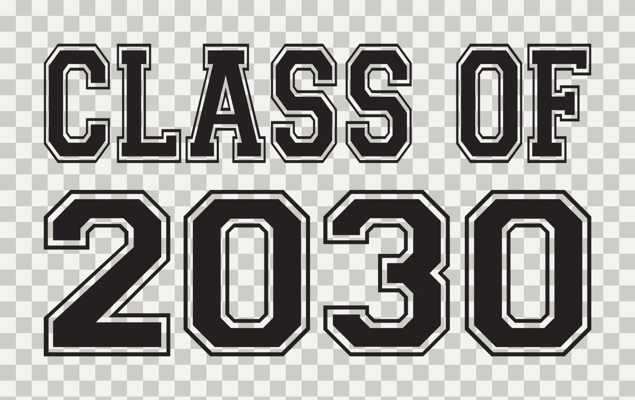CLASS OF 2030 Typography Design with black text, white outline, bold block letters and two-line layout transparency and detail preview thumbnail